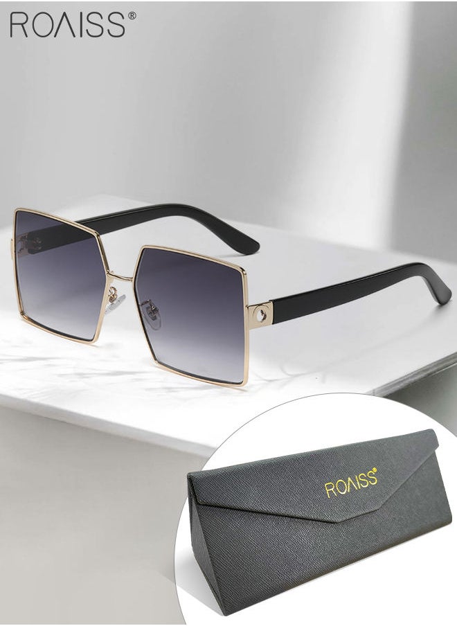 roaiss - Women's Square Sunglasses UV400 Protection Sun Glasses with Gold Metal Frame Oversize Fashion Anti-glare Sun Shades for Women with Glasses Case 61mm - Image 1