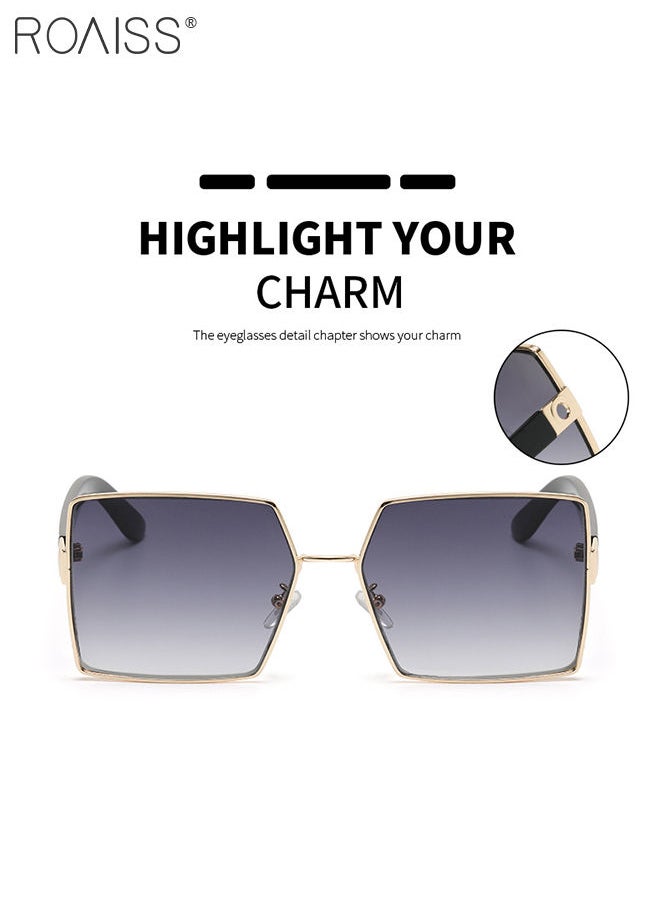 roaiss - Women's Square Sunglasses UV400 Protection Sun Glasses with Gold Metal Frame Oversize Fashion Anti-glare Sun Shades for Women with Glasses Case 61mm - Image 1