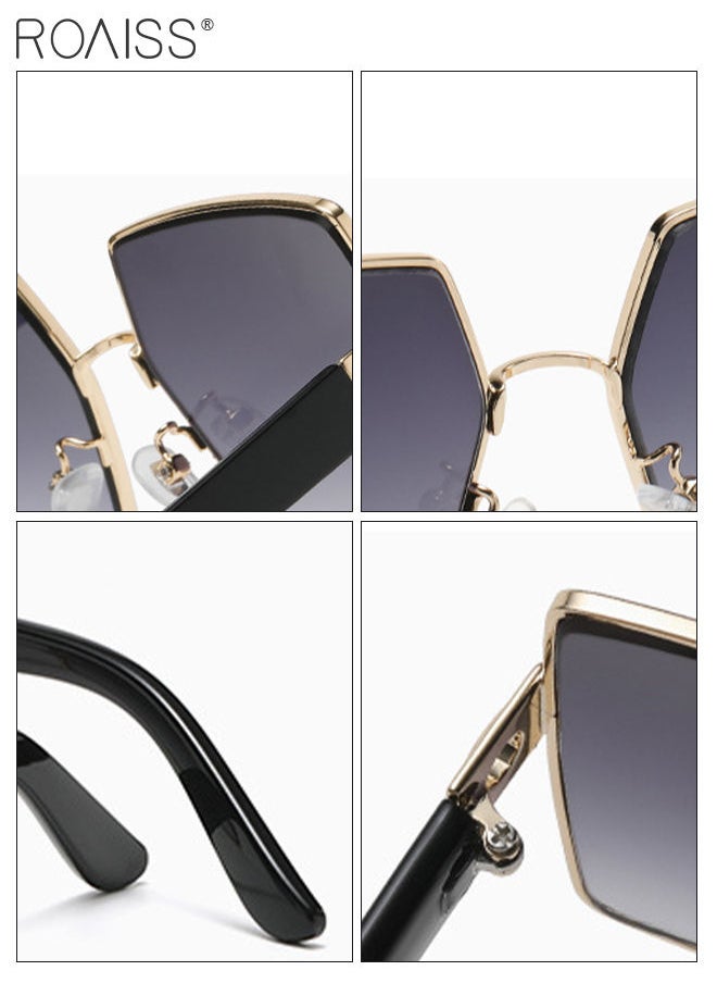roaiss - Women's Square Sunglasses UV400 Protection Sun Glasses with Gold Metal Frame Oversize Fashion Anti-glare Sun Shades for Women with Glasses Case 61mm - Image 1