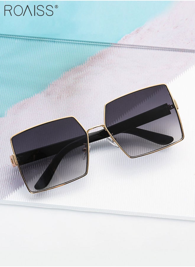 roaiss - Women's Square Sunglasses UV400 Protection Sun Glasses with Gold Metal Frame Oversize Fashion Anti-glare Sun Shades for Women with Glasses Case 61mm - Image 1