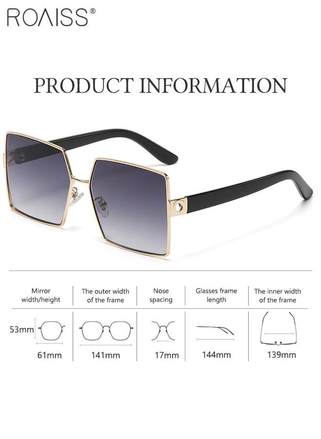 roaiss - Women's Square Sunglasses UV400 Protection Sun Glasses with Gold Metal Frame Oversize Fashion Anti-glare Sun Shades for Women with Glasses Case 61mm - Image 1