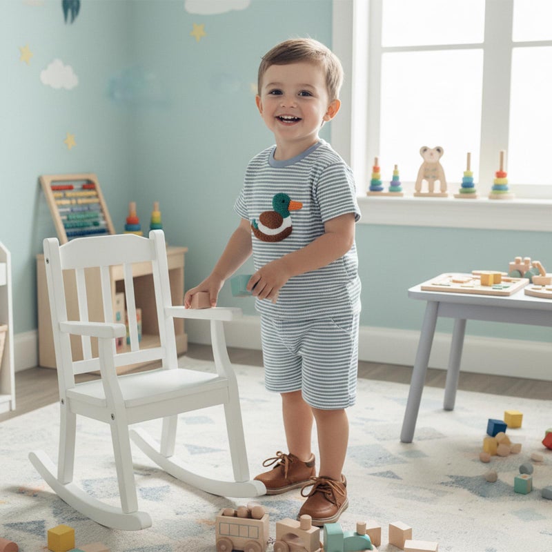 MERSARIPHY Toddler Baby Boy Girl Summer Clothes Embroidery Stripe T-shirt Tops Shorts Sets 6 12 18 Months 2T 3T Casual Outfit (Blue Duck, 18-24 Months) - Image 3