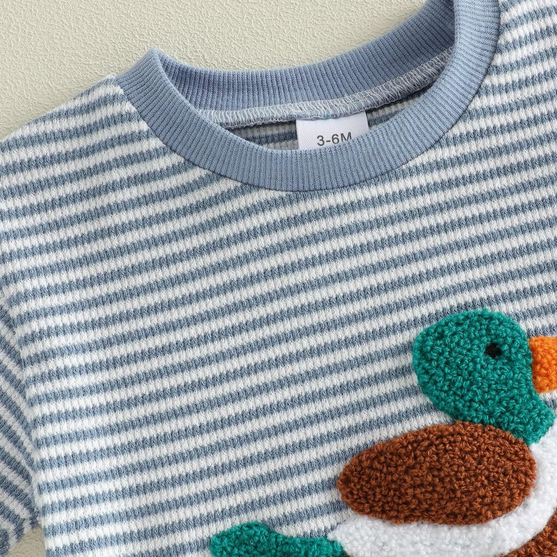 MERSARIPHY Toddler Baby Boy Girl Summer Clothes Embroidery Stripe T-shirt Tops Shorts Sets 6 12 18 Months 2T 3T Casual Outfit (Blue Duck, 18-24 Months) - Image 4