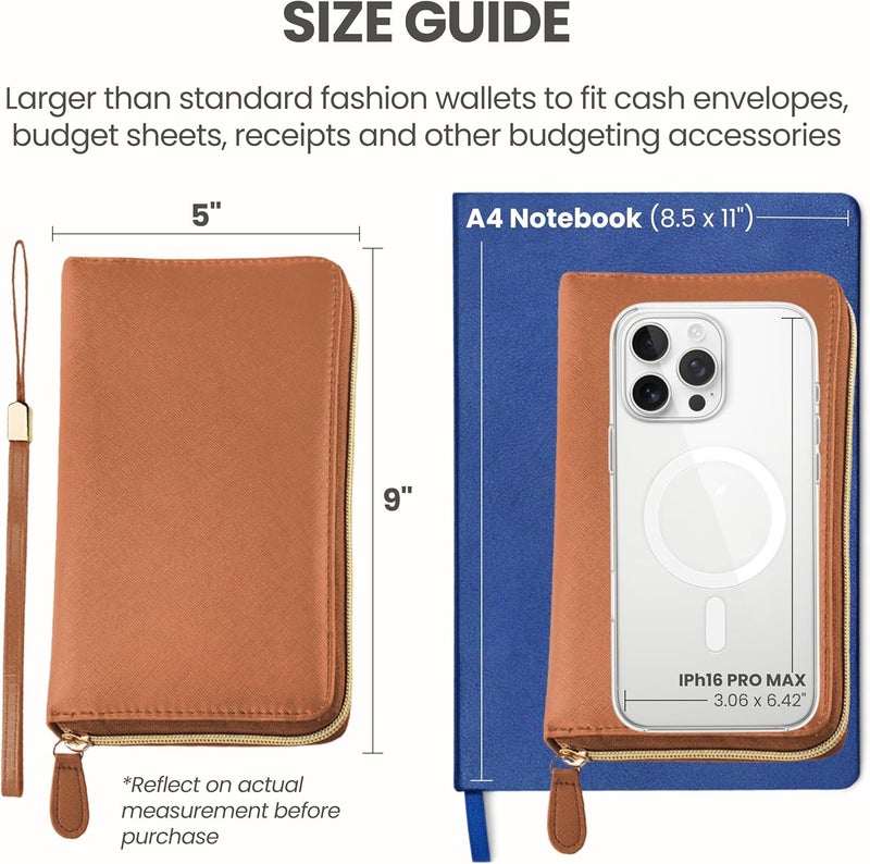 THREE WAY CUT Cash Envelope Wallet Brown All in One Budget System RFID Blocking with 12x Tabbed Cash Envelopes, 12x Monthly Budget Cards,1x Yearly Budget Planner Sheet Complete Money Organizer Set for Cash - Image 5