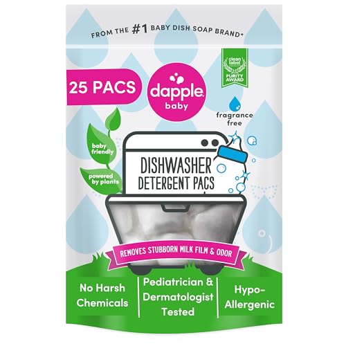 Dapple Baby Dishwasher Pacs, Hypoallergenic Dishwasher Pods Powered by Plants, Removes Milk Residue & Odor on Dishes, Baby Bottles & Kitchenware, Fragrance Free, 25 Count (Pack of 1) - Image 1