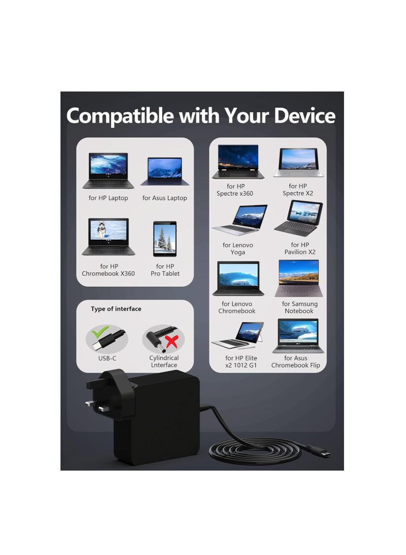 Terabyte Universal 65W USB C Charger - USB C Laptop Charger : for Huawei/Lenovo/HP/Asus/Dell/Samsung/Acer/Mac Book pro And All Computer or Smart Phones, Fast Type C AC Power Adapter Cord - Image 3