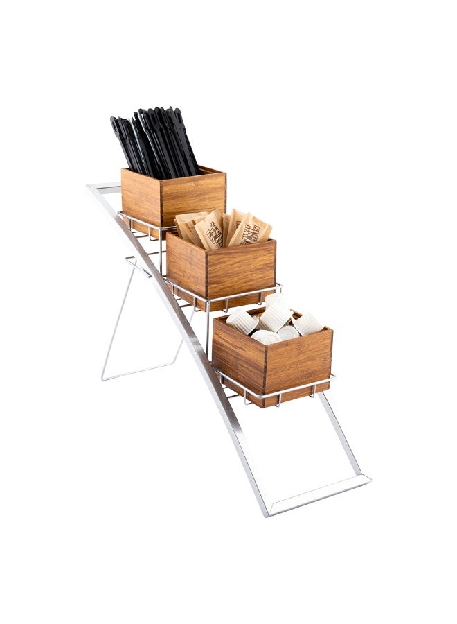 Restaurantware حامل سلة السوق إيكو 17.5 بوصة × 6 بوصة × 11.25 بوصة، حامل سلة صغيرة - ثلاثي الطبقات، سلك، حديد فضي لحامل الفواكه، إطار للعرض، الصناديق تباع بشكل منفصل - Image 1