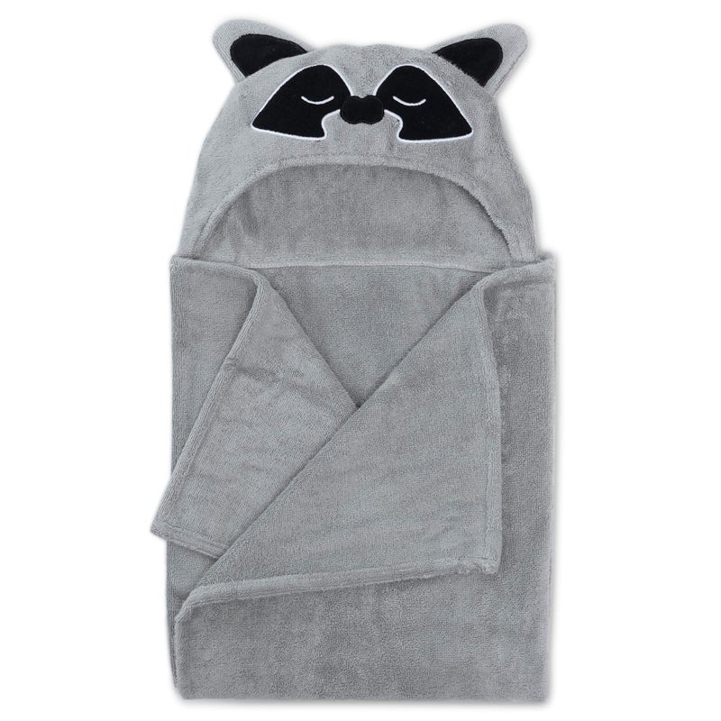 Natemia Premium Ultra Soft Hooded Baby Towel - Grey Raccoon Animal Design - Newborn to Toddler - Made in Turkey - Image 1