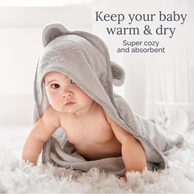 Natemia Premium Ultra Soft Hooded Baby Towel - Grey Raccoon Animal Design - Newborn to Toddler - Made in Turkey - Image 5