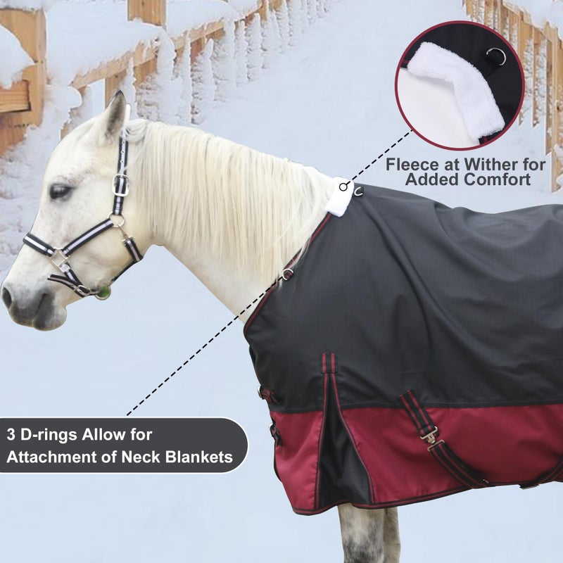 Gallopoff 1200D Ripstop Waterproof Breathable Horse Blanket (200g Fill), Medium Weight Warm Winter Turnout, Thermal Protection for Cold & Snow Blackwine 72" - Image 4