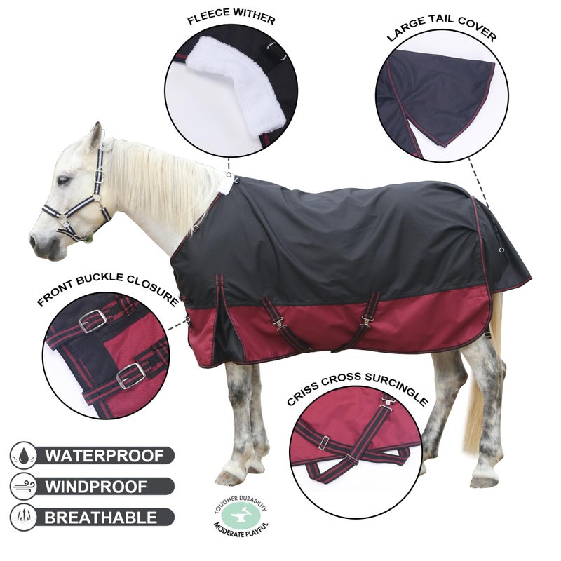 Gallopoff 1200D Ripstop Waterproof Breathable Horse Blanket (200g Fill), Medium Weight Warm Winter Turnout, Thermal Protection for Cold & Snow Blackwine 72" - Image 2