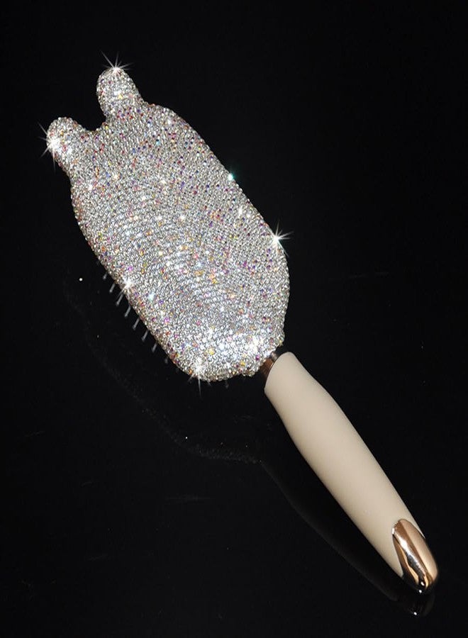 Bestbling Bling Rhinestone Portable Anti-Static Cushion Hair Brush for Women - High-End Massage Scalp Airbag Brush for Long Hair - Detangling & Volumizing Comb (Silver) - Image 2