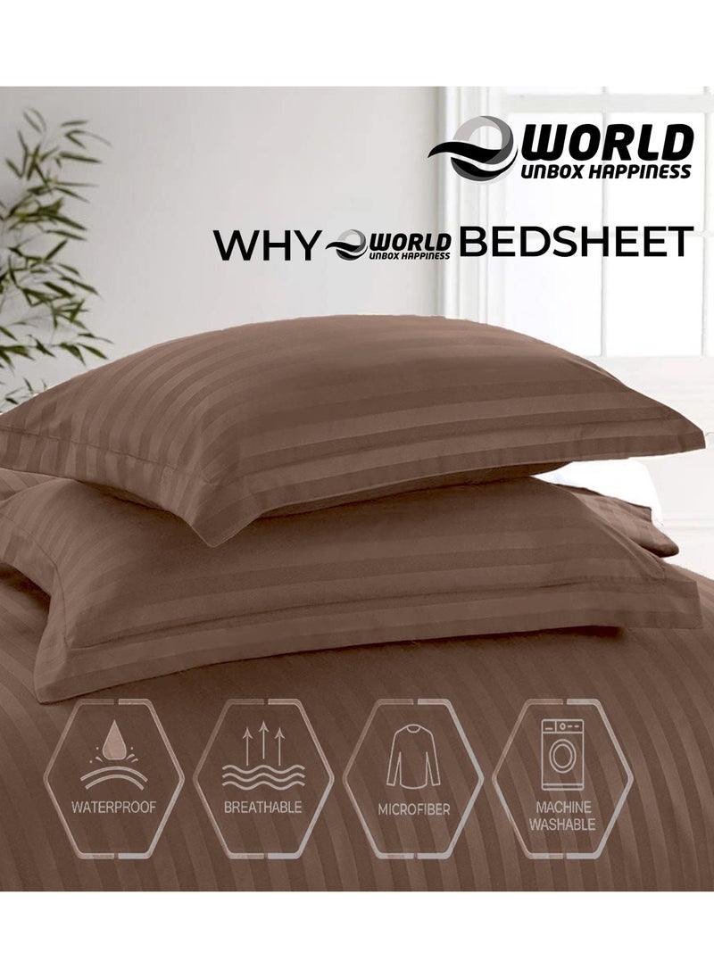 Eworld 4-Piece Luxury Brown Striped Bedding Set Includes 1 Regular Bedsheet, 1 Fitted Bed Sheet, and 2 Pillow Cases for Ultimate Hotel-Inspired Sophistication in King, Queen and Single Sizes  - Image 3
