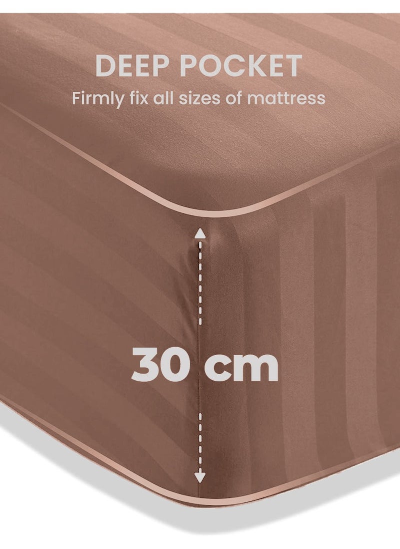 Eworld 4-Piece Luxury Brown Striped Bedding Set Includes 1 Regular Bedsheet, 1 Fitted Bed Sheet, and 2 Pillow Cases for Ultimate Hotel-Inspired Sophistication in King, Queen and Single Sizes  - Image 2