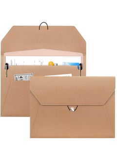 SYOSI PU Leather A4 Document Holder File, Organizer Filing Envelope Portfolio Case Tablet Sleeve with Rope Buckle Closure & Front Pockets for Home School Office Stationery (Light Brown)  - Image 1