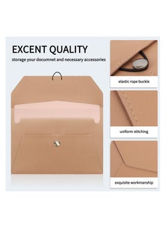 SYOSI PU Leather A4 Document Holder File, Organizer Filing Envelope Portfolio Case Tablet Sleeve with Rope Buckle Closure & Front Pockets for Home School Office Stationery (Light Brown)  - Image 3