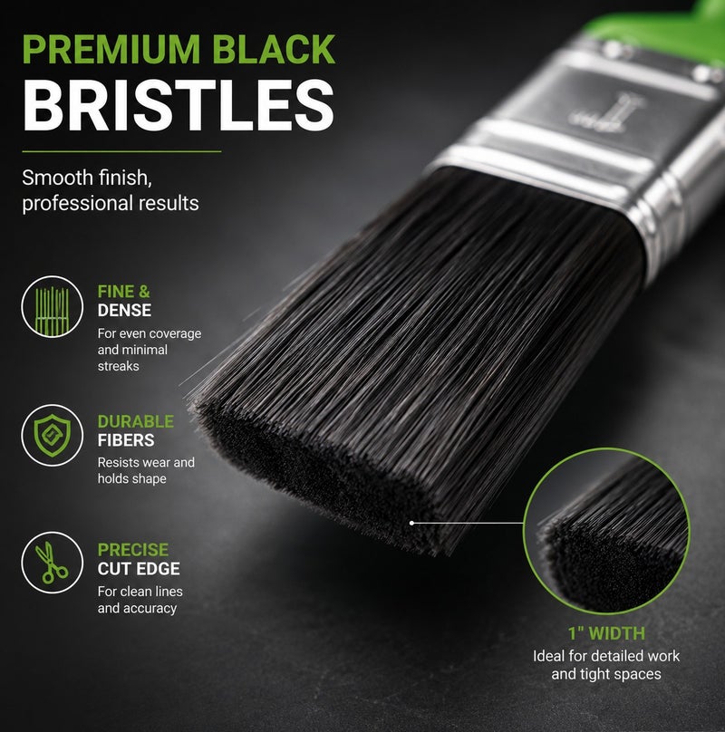 Wulf Professional Paint Brush 1 Inch Flat Bristle Brush for Wall Paint Wood Varnish Acrylic Oil Painting Smooth Finish Durable Handle for Home DIY & Professional Decorating - Image 3