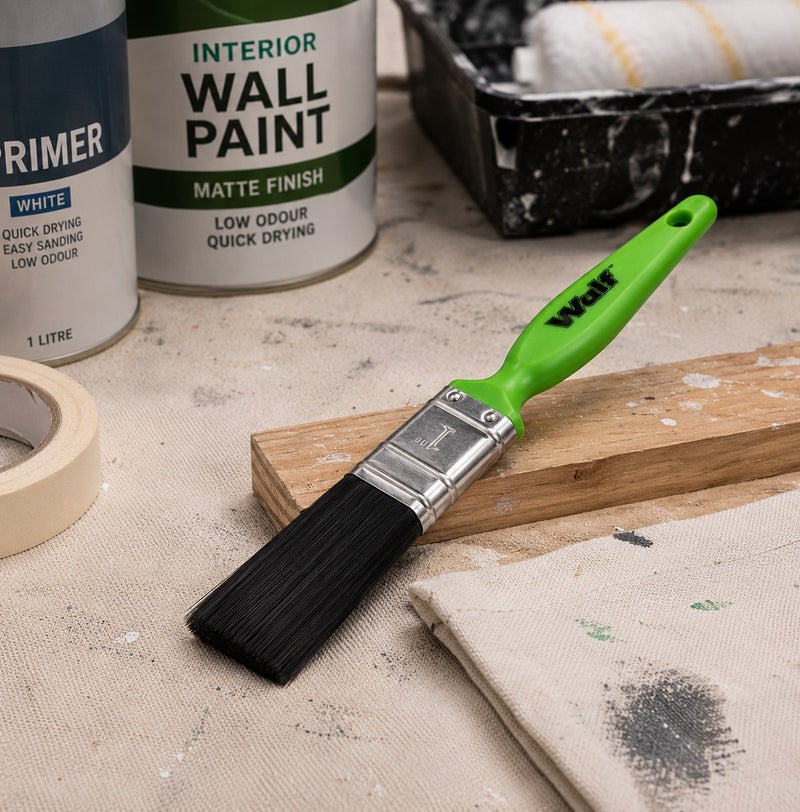 Wulf Professional Paint Brush 1 Inch Flat Bristle Brush for Wall Paint Wood Varnish Acrylic Oil Painting Smooth Finish Durable Handle for Home DIY & Professional Decorating - Image 2