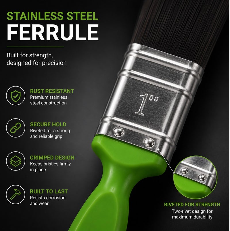 Wulf Professional Paint Brush 1 Inch Flat Bristle Brush for Wall Paint Wood Varnish Acrylic Oil Painting Smooth Finish Durable Handle for Home DIY & Professional Decorating - Image 5