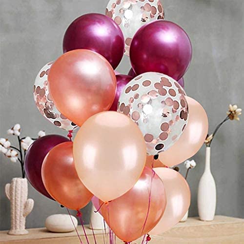 LAZYBEEE 62 Pieces Rose Gold Burgundy Confetti Balloons Kit, 12 Inch Rose Gold Confetti Burgundy Rose Gold Latex Balloons with Balloon Ribbon for Wedding Birthday Girl Party Background Decorations - Image 3