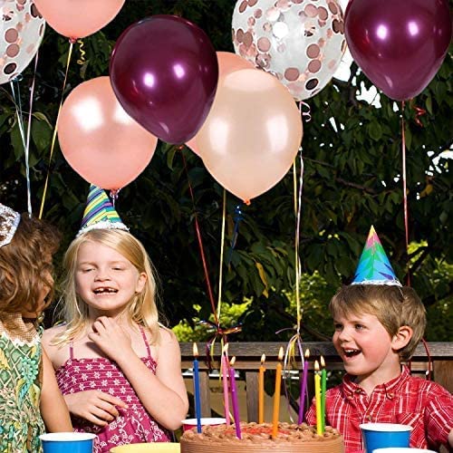 LAZYBEEE 62 Pieces Rose Gold Burgundy Confetti Balloons Kit, 12 Inch Rose Gold Confetti Burgundy Rose Gold Latex Balloons with Balloon Ribbon for Wedding Birthday Girl Party Background Decorations - Image 5