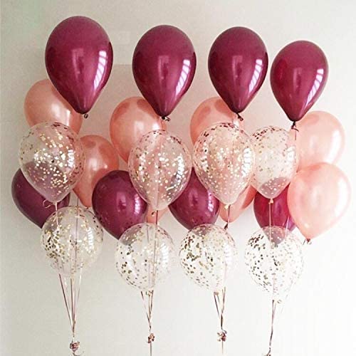 LAZYBEEE 62 Pieces Rose Gold Burgundy Confetti Balloons Kit, 12 Inch Rose Gold Confetti Burgundy Rose Gold Latex Balloons with Balloon Ribbon for Wedding Birthday Girl Party Background Decorations - Image 4