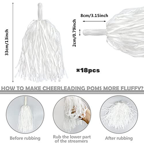 KDPATFAV 18PCS Cheerleading Pom Poms Plastic Pom Poms with Baton Handle for Game Sports Squads Dancing Party Football Basketball Club Spirit Sports Stage Performance Celebration (PET White) - Image 2