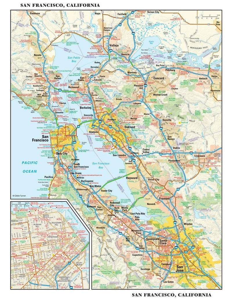 Globe Turner San Francisco, California Wall Map, Small - 11.25" x 14.5" Paper - Image 1