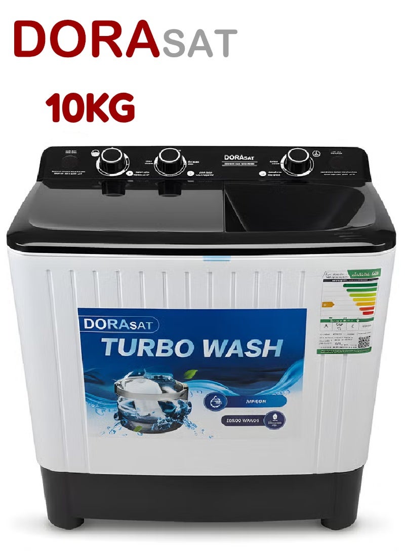 Dora Sat Twin-Tub Washing Machine – 10 kg White Color with Black Cover - Image 1