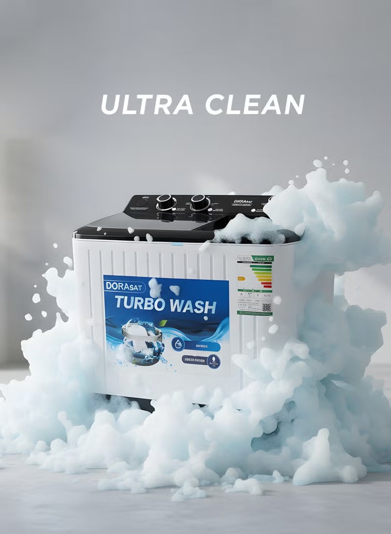 Dora Sat Twin-Tub Washing Machine – 10 kg White Color with Black Cover - Image 4