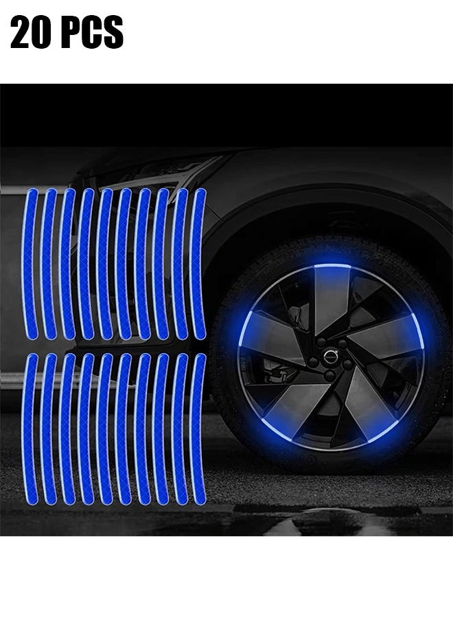 HY 20 Pcs Reflective Car Wheel Decorative Stripe Stickers, Night Safety Warning Car Stickers, Anti-Scratch Reflective Stickers Car Motorcycle Wheel Safety Decorative Car Decals Universal (Blue)  - Image 1