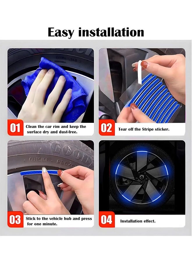 HY 20 Pcs Reflective Car Wheel Decorative Stripe Stickers, Night Safety Warning Car Stickers, Anti-Scratch Reflective Stickers Car Motorcycle Wheel Safety Decorative Car Decals Universal (Blue)  - Image 4