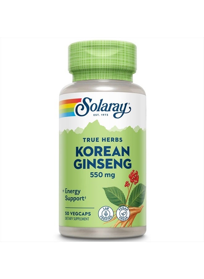 SOLARAY Solaray Korean Ginseng 550 mg - Ginseng Root - Stress, Physical Endurance and Energy Supplements - Non-GMO, Vegan, Lab Verified - 50 Servings, 50 VegCaps - Image 1