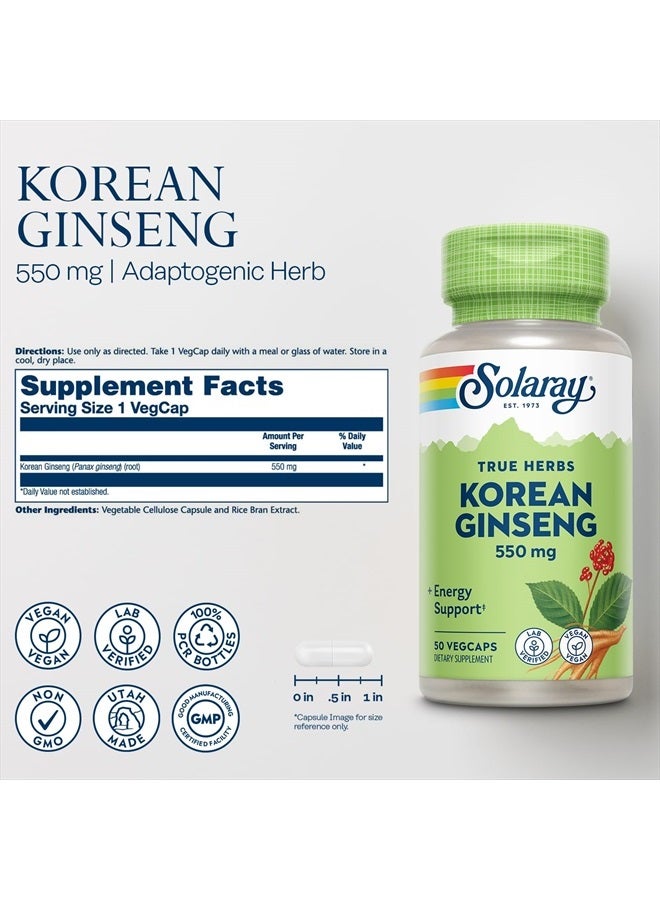 SOLARAY Solaray Korean Ginseng 550 mg - Ginseng Root - Stress, Physical Endurance and Energy Supplements - Non-GMO, Vegan, Lab Verified - 50 Servings, 50 VegCaps - Image 2