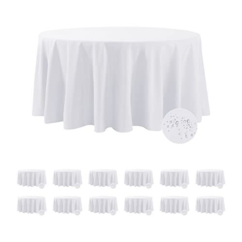 Fokitut 12 Pack Waterproof Round Tablecloth 120 Inch Stain Resistant and Wrinkle Polyester Table Cloth Fabric Table Cover for Kitchen Dining Wedding Party Holiday DinnerWhite