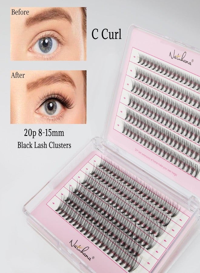Natuhana Lash Clusters Kit 240Pcs Wispy Eyelash Extensions C Curl 8-16mm Volume Individual DIY Lashes with Glue and Tweezers(20P, Black, 8-15mm) - Image 5