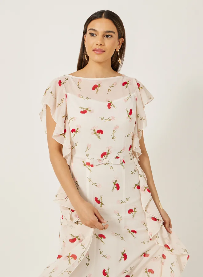 Styli Floral Ruffle Maxi Dress