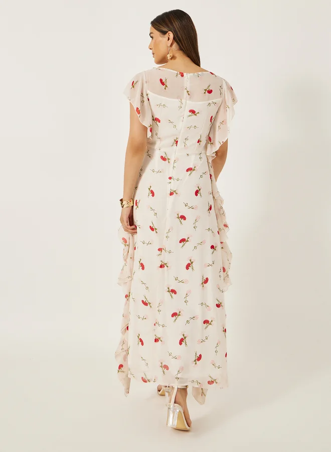 Styli Floral Ruffle Maxi Dress