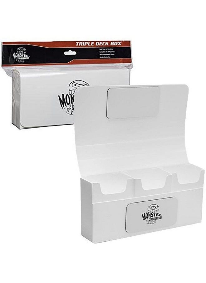 Monster Protectors Monster Magnetic Triple Deck Storage Box(White) W/ 3 Removable Deck Trays Holds 225+ Gaming Tcgs Compatible W/ Yugioh Mtg Magic The Gathering Pokémon Long Lasting Durable Riveted Construction  - Image 1