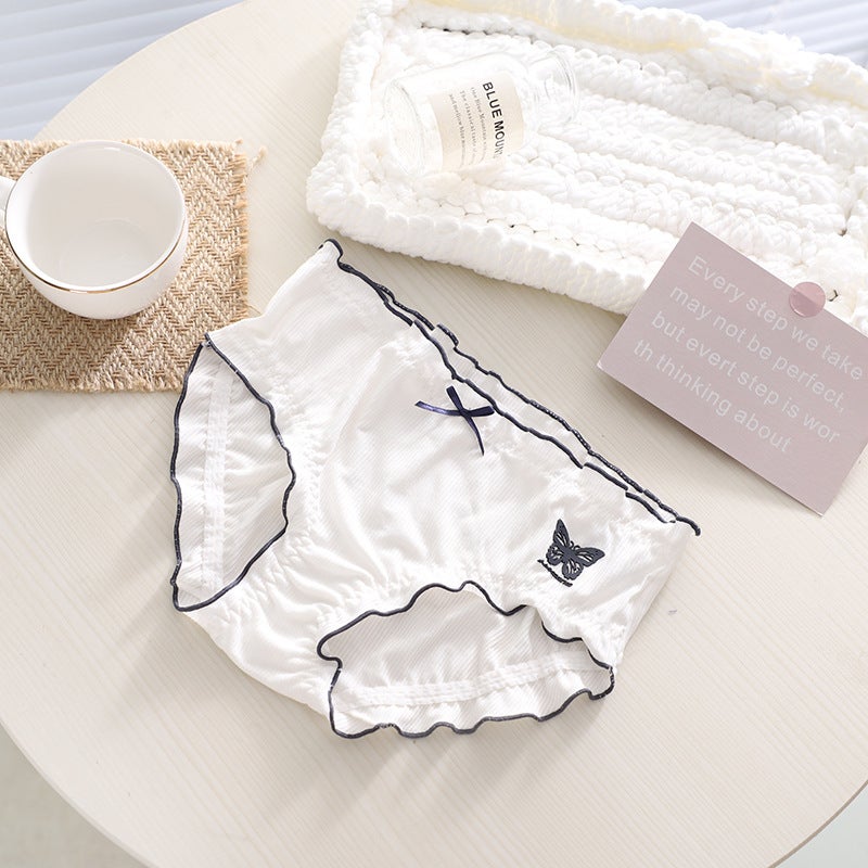 Cute Butterfly Print Cotton Girls Panties Coconut White - Image 1