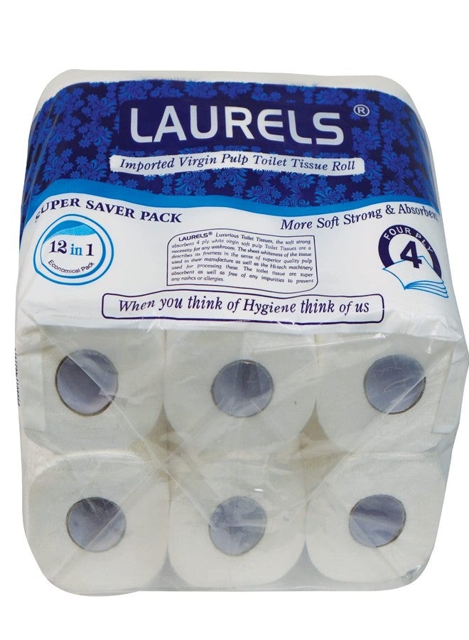 LAURELS 4 Ply Toilet Tissue Paper Roll - Pack of 12 (145 Pulls Per Toilet Roll, Total 1740 Pulls) (Blue) - Image 2