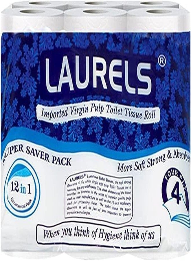 LAURELS 4 Ply Toilet Tissue Paper Roll - Pack of 12 (145 Pulls Per Toilet Roll, Total 1740 Pulls) (Blue) - Image 1