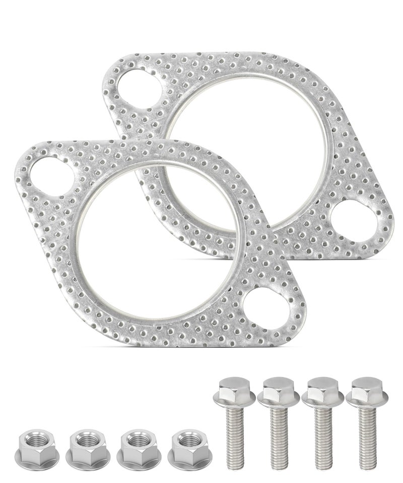 SCUARI 2PCS Exhaust Gasket,Car Accessories Exhaust Flange Gasket,Muffler Gasket,Catalytic Converter Gasket,Exhaust Flange Repair Kit with Bolt & Nut,Fit for Car,Truck,Replace #120-06310-0002 (2inch) - Image 1