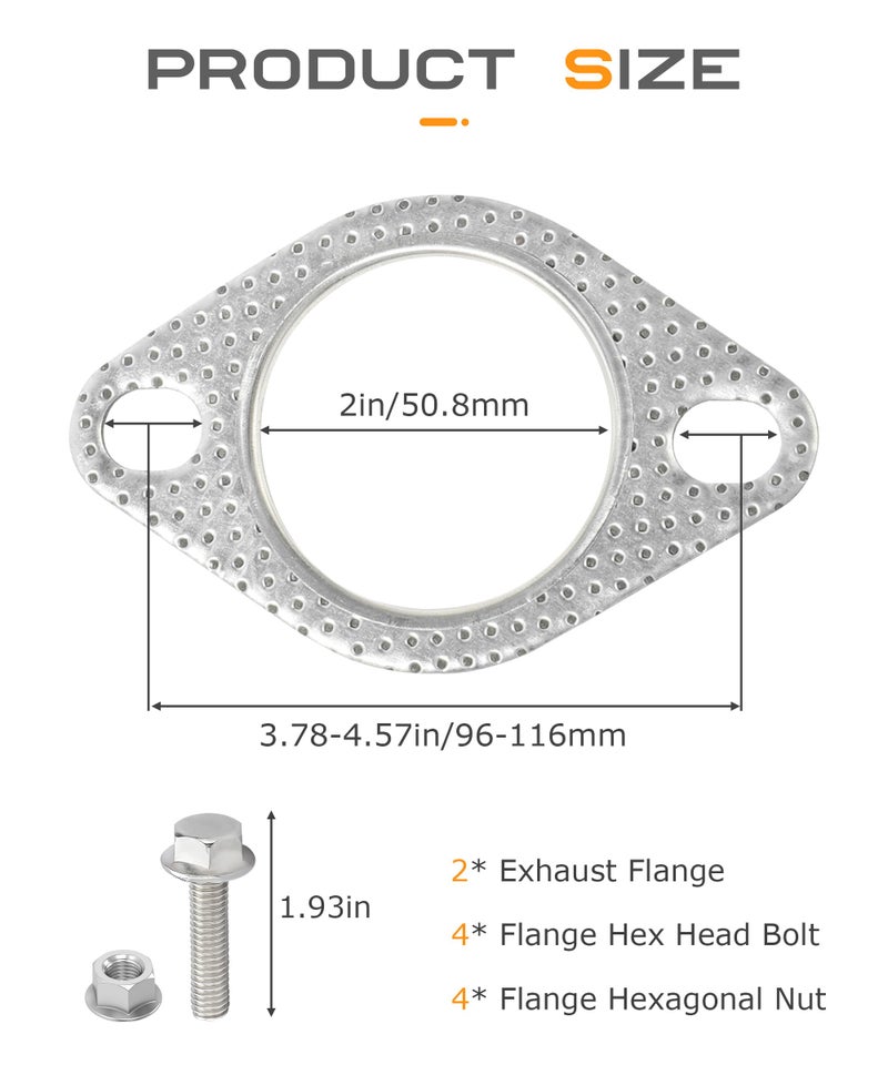 SCUARI 2PCS Exhaust Gasket,Car Accessories Exhaust Flange Gasket,Muffler Gasket,Catalytic Converter Gasket,Exhaust Flange Repair Kit with Bolt & Nut,Fit for Car,Truck,Replace #120-06310-0002 (2inch) - Image 2