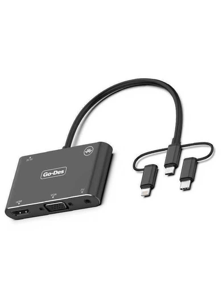 جو-ديز Go-Des GD-8762 5 في 1 مشغل شاشة كمبيوتر محمول عالي الدقة USB إلى HDTV محول من النوع C - Image 1