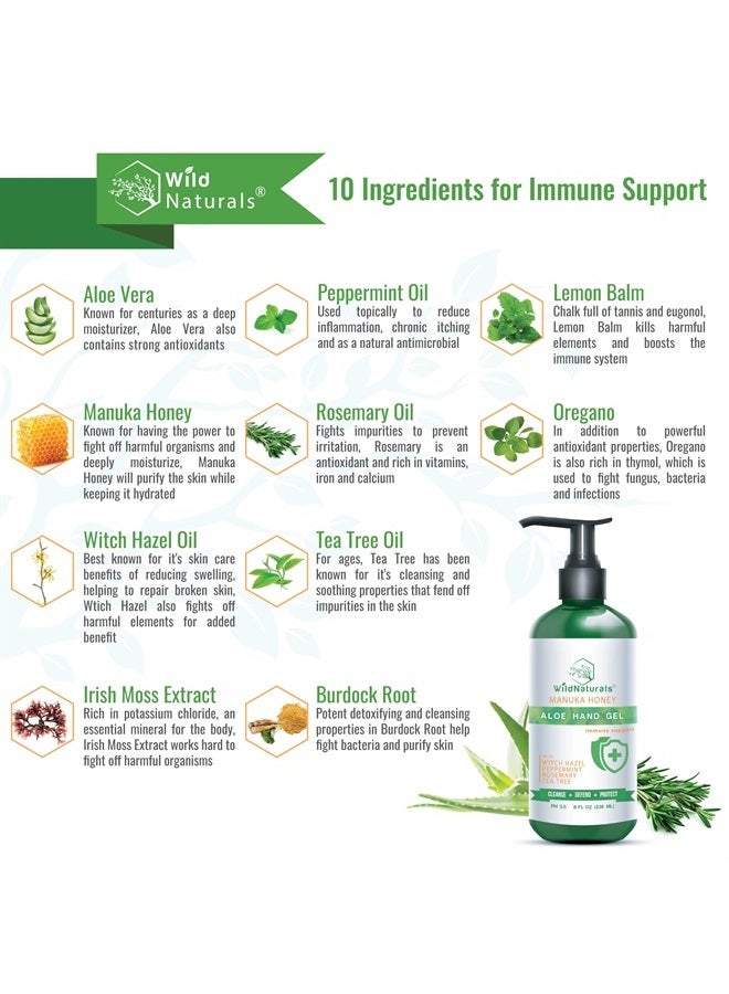 Wild Naturals Aloe Vera Hand Gel - 100% Pure, Organic Waterless Purifying Wash With Manuka Honey, Witch Hazel, Peppermint, Rosemary, and Cleansing Tea Tree - Image 3