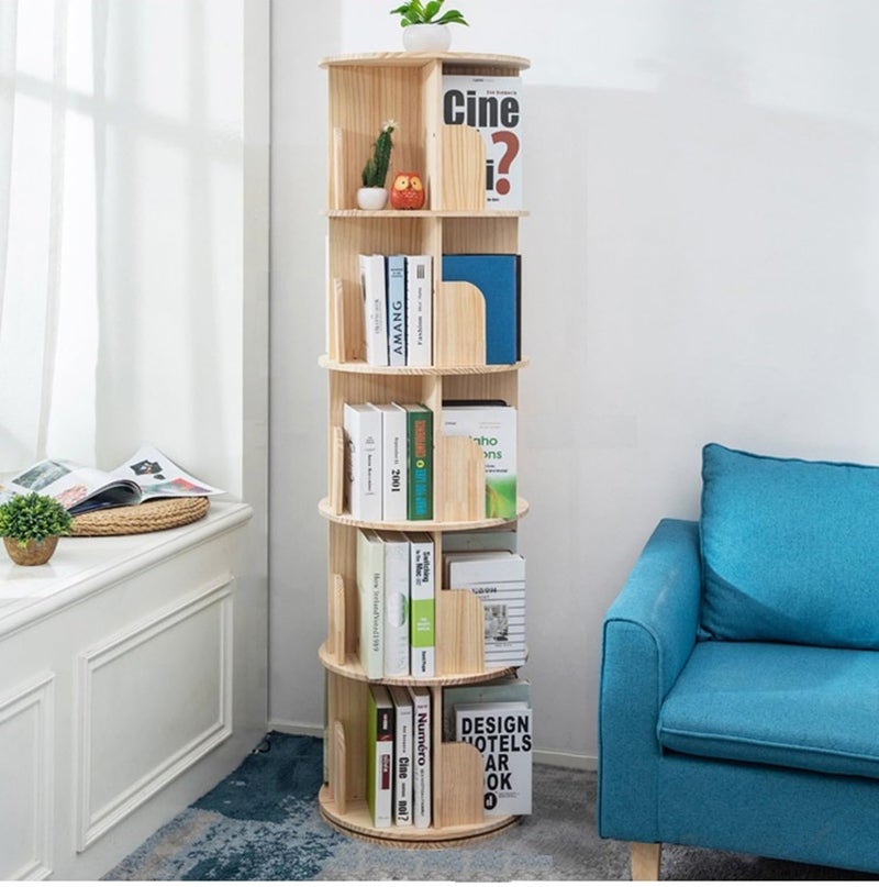 Heehee Wooden Rotating Bookshelf 360 Display Floor Standing Bookcase Storage Rack for KidsAdults MultiFunctional Bookshelf Organizer 5Tier