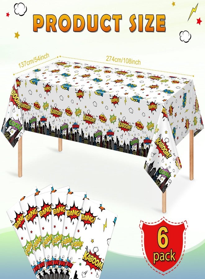KEASKELL 6Pcs Hero Themed Birthday Party Tablecloths Decorations,White Cityscape Super Bang Plastic Table Cover Disposable Rectangle Table Cloth for Baby Shower Kids Boys Birthday Party Supplies,54x108 Inch - Image 2