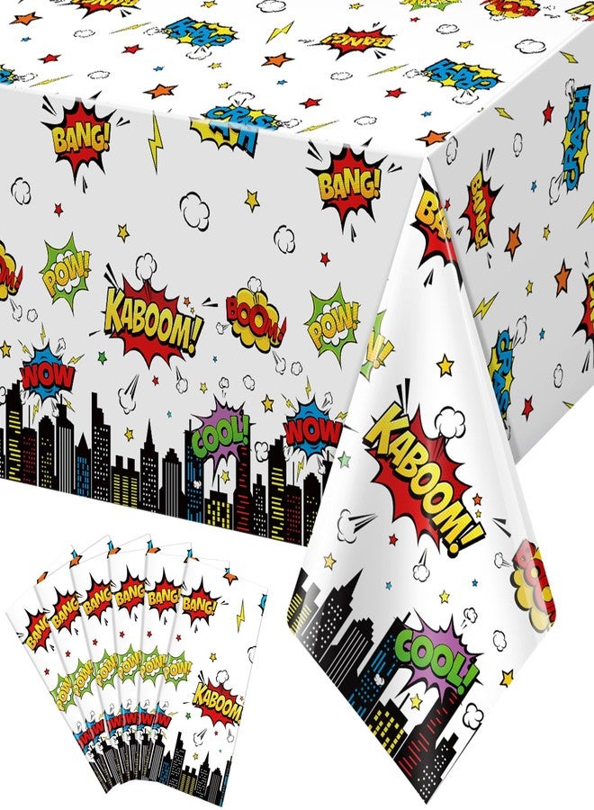 KEASKELL 6Pcs Hero Themed Birthday Party Tablecloths Decorations,White Cityscape Super Bang Plastic Table Cover Disposable Rectangle Table Cloth for Baby Shower Kids Boys Birthday Party Supplies,54x108 Inch - Image 1
