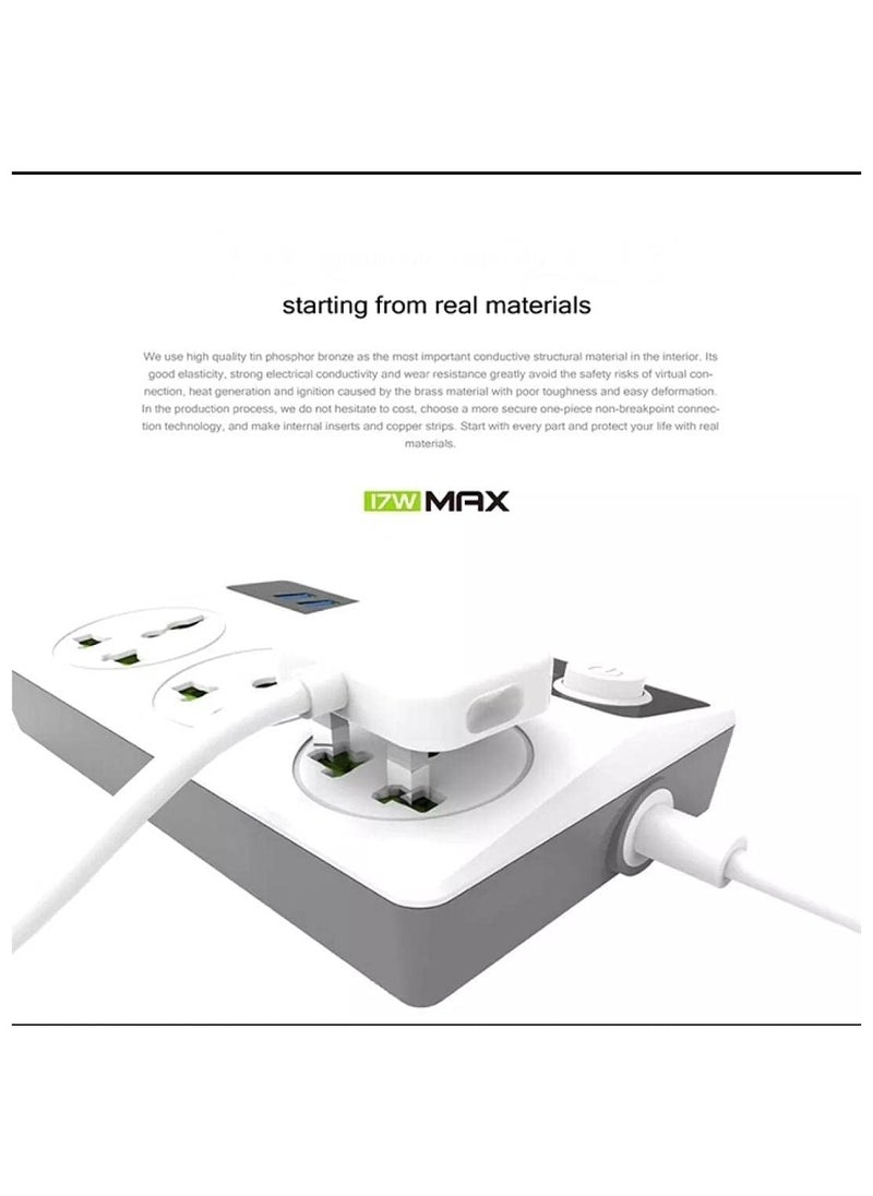 Bavin BAVIN PC-512 5 USB with 3 Power Socket Extension (3.4A, 1.5m Wire) - white  - Image 4